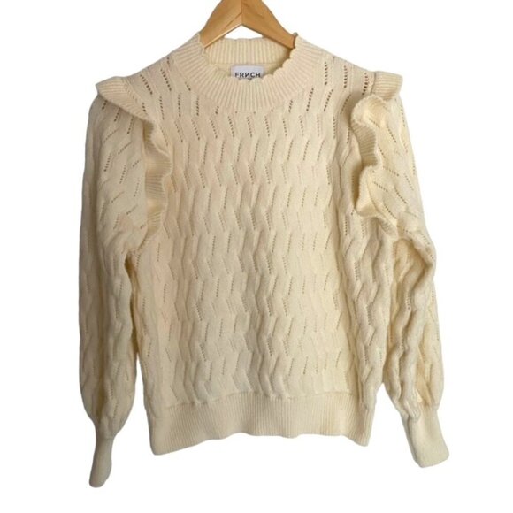 FRNCH Valerie Ruffle Shoulder Pointelle Sweater Small - Picture 1 of 4